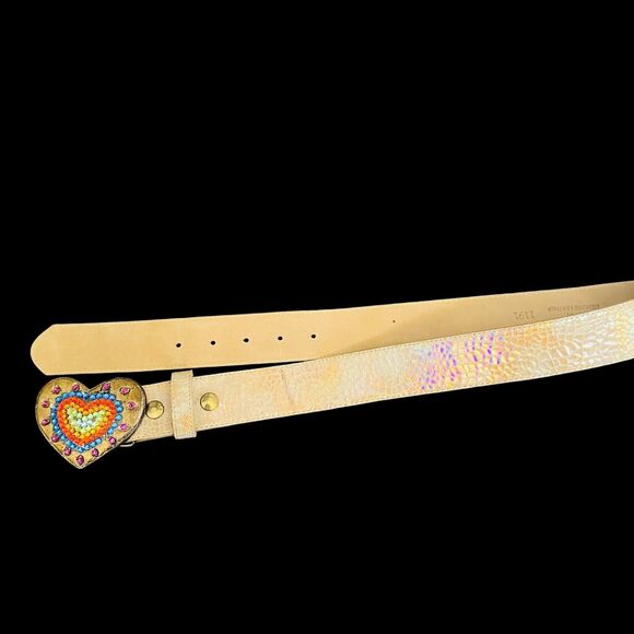 Leatherock Rainbow Heart Leather Belt 70’s Jewels Rhinestone Rare Boho M 32 Love - Picture 4 of 9